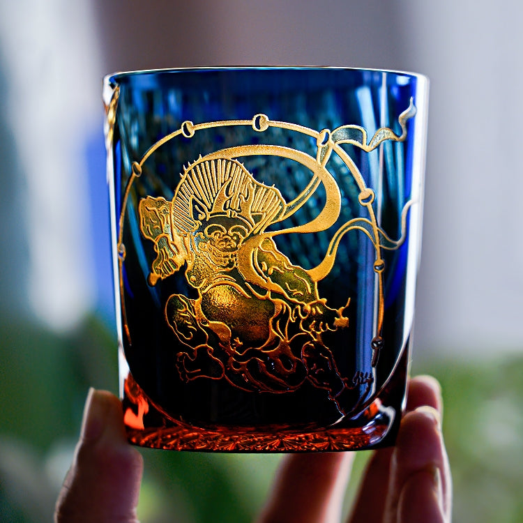 Edo Kiriko Handcrafted Raijin Whisky Glass With Wooden Box
