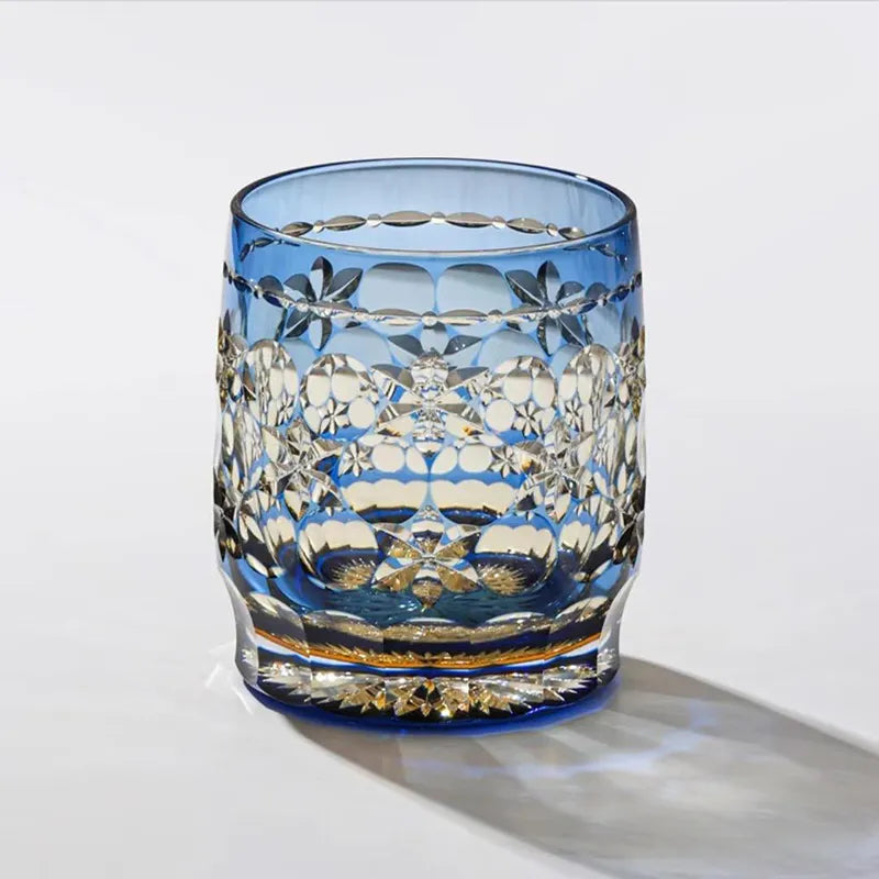 Edo Kiriko Blue & Gold Hand-Cut Whisky Glass