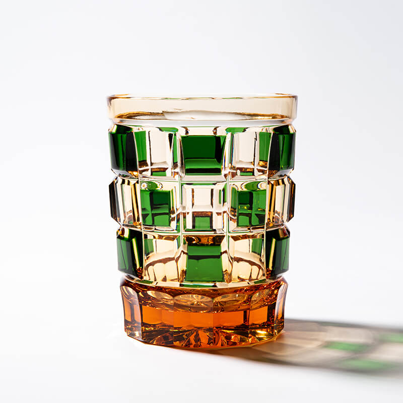 Edo Kiriko Green Amber Grid Hand-Cut Whisky Glass