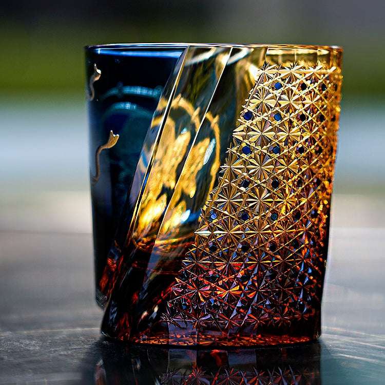 Edo Kiriko Raijin (Thunder God) Hand-Cut Whisky Glass