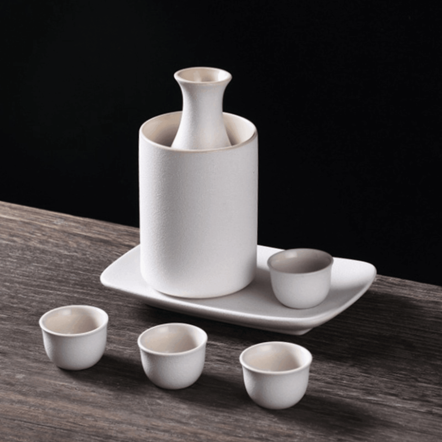 Traditional Japanese Ceramic Sake Set – Flagon. Warmer & 4 Cups