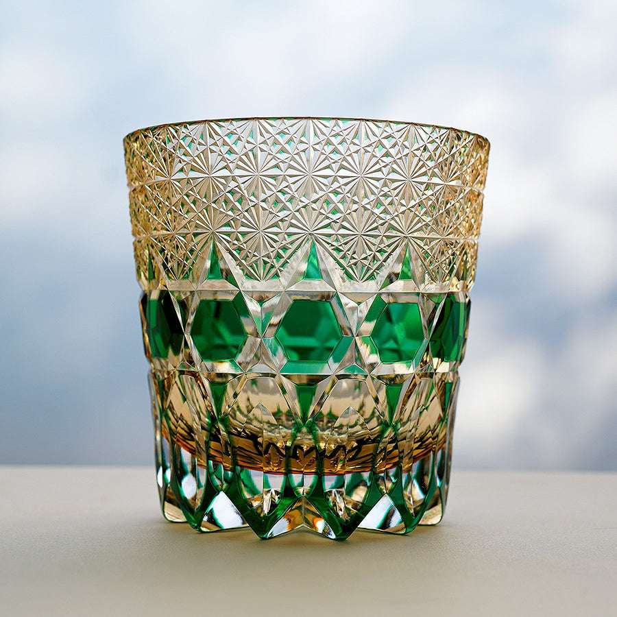 Edo Kiriko Emerald Fluorite Hand-Cut Whisky Glass