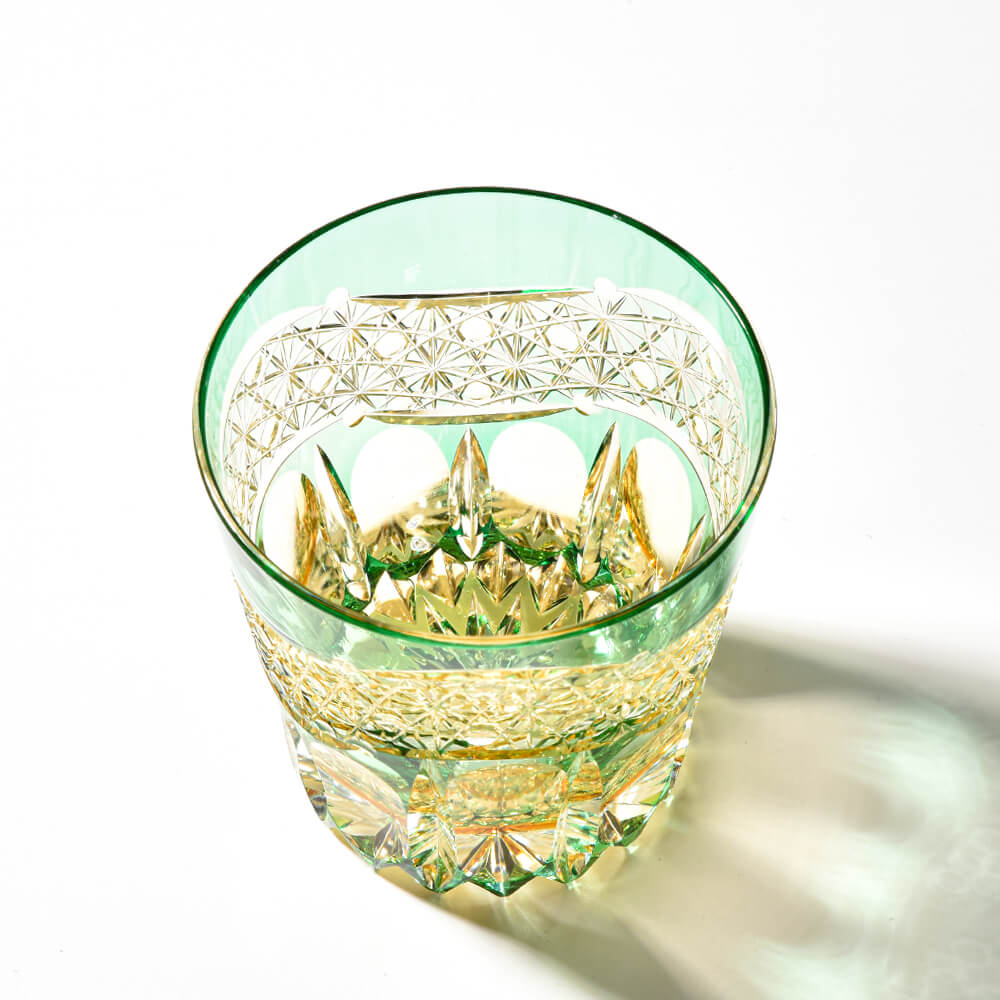 Edo Kiriko Emerald Prism Hand-Cut Whisky Glass
