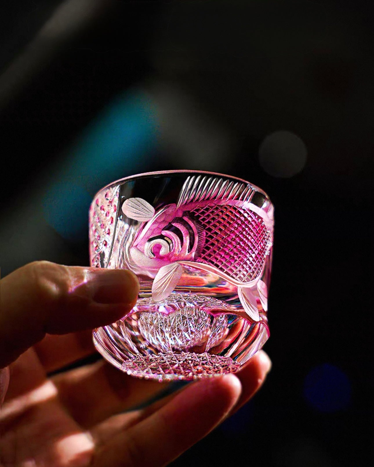 Hand-Carved Edo Kiriko Plum Red Crystal Spirit Glass