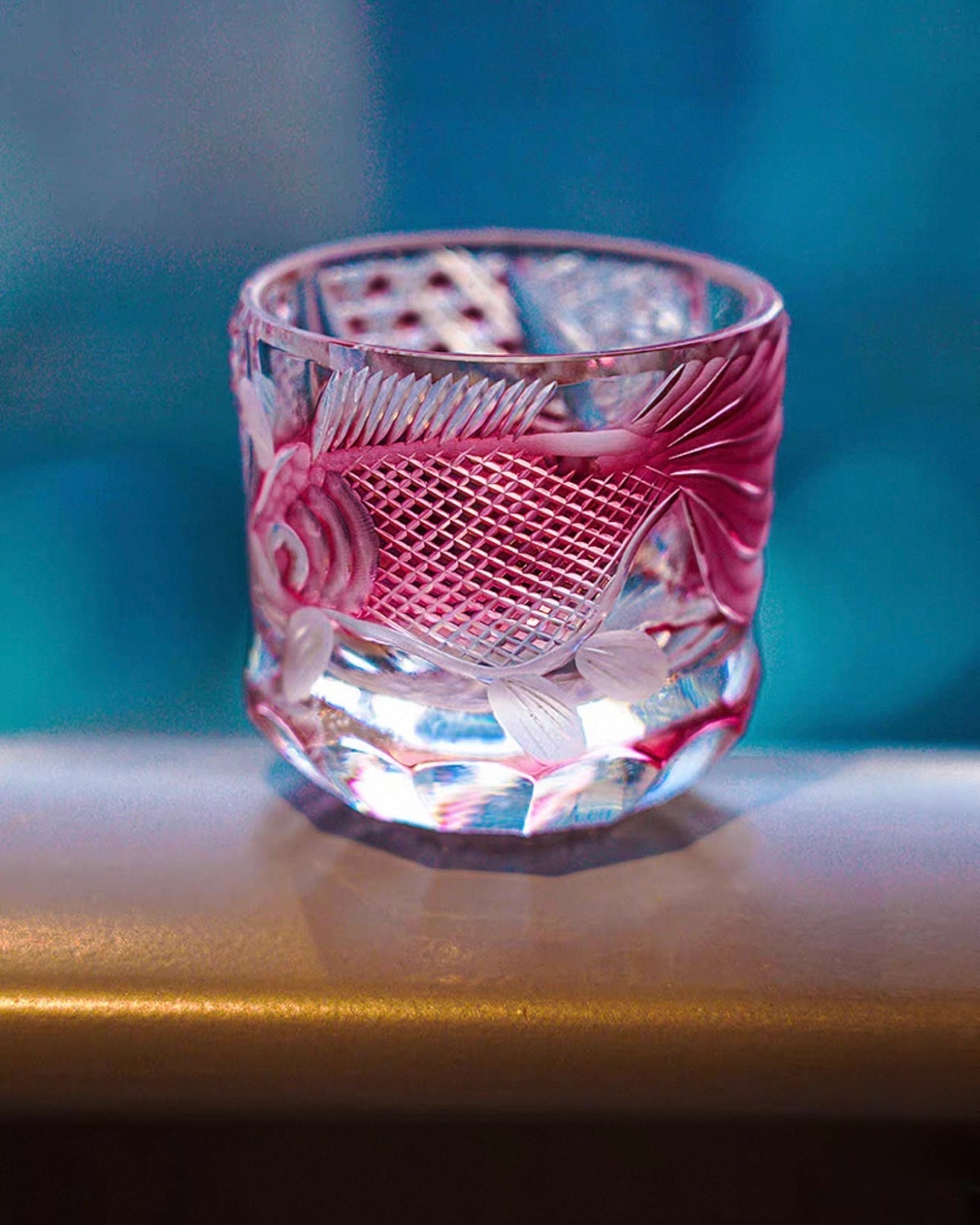 Hand-Carved Edo Kiriko Plum Red Crystal Spirit Glass