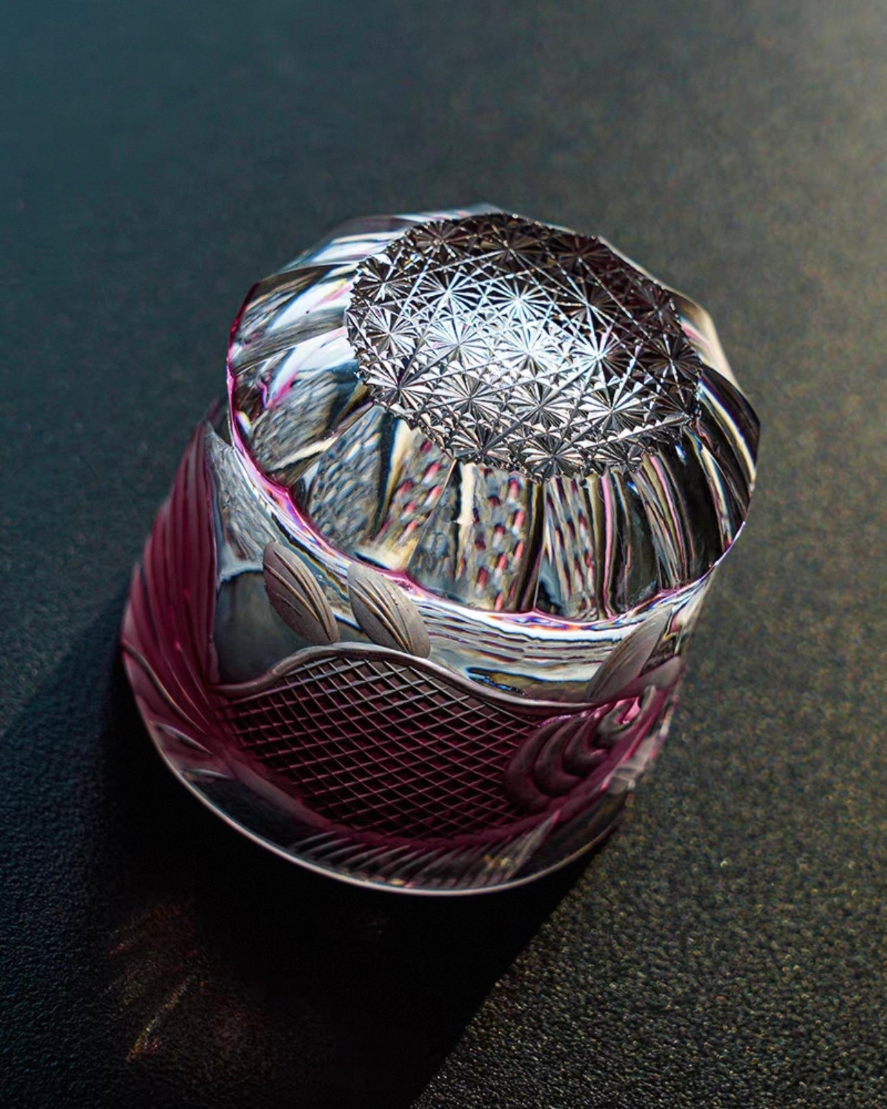 Hand-Carved Edo Kiriko Plum Red Crystal Spirit Glass