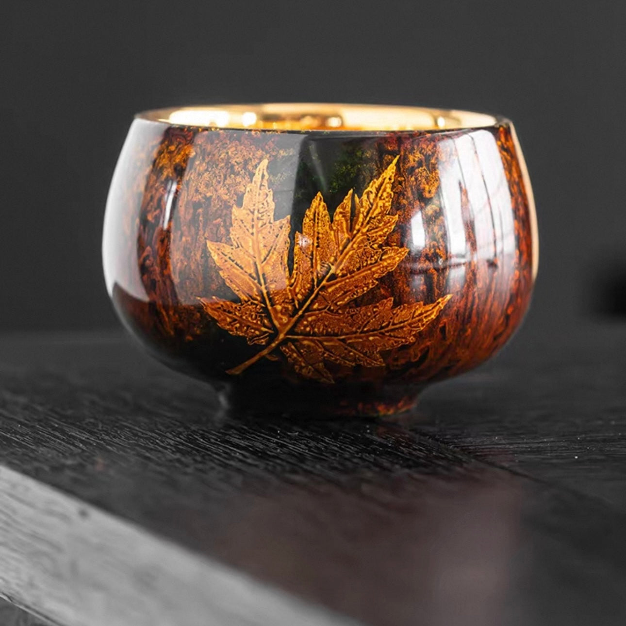 Golden Autumn | Hand-Painted 24K Gold Leaf Lacquerware Master Cup