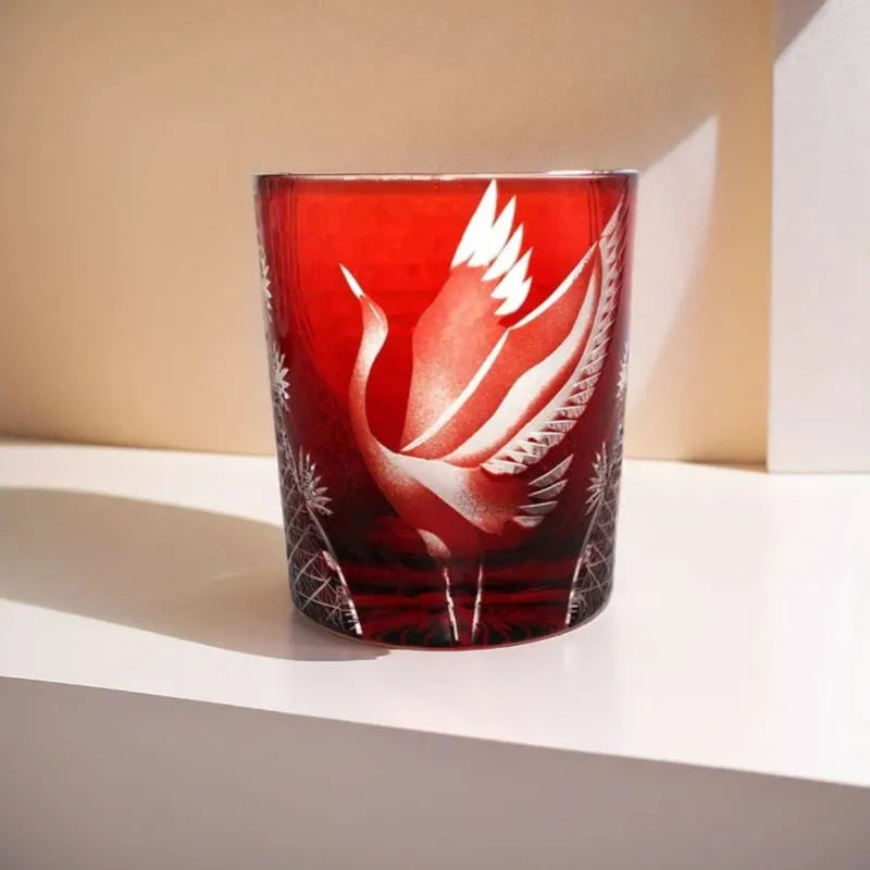 Edo Kiriko Soaring Crane (Tsuru) Hand-Cut Whisky Glass