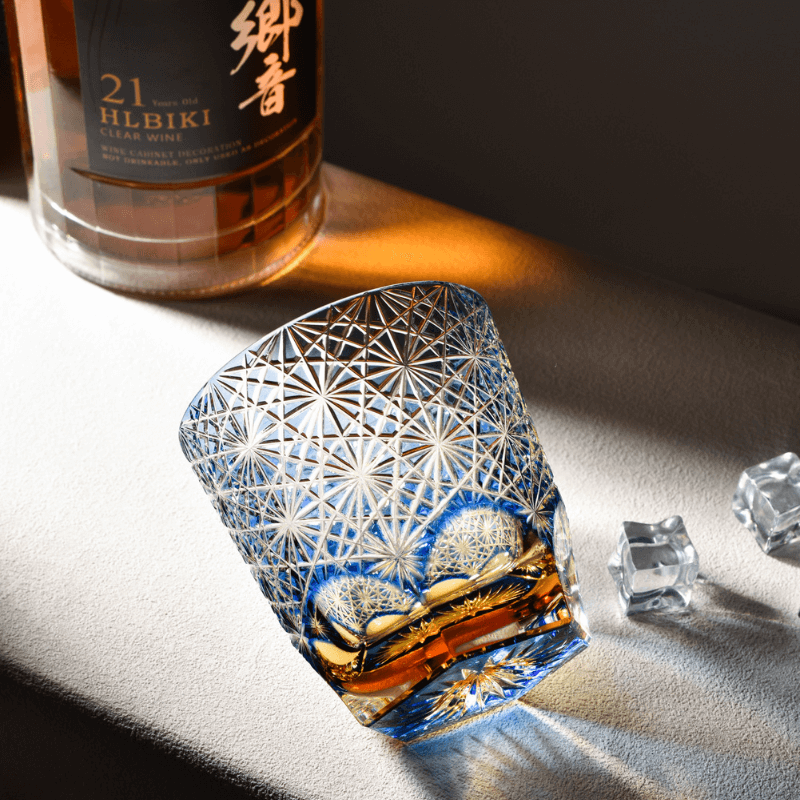 Edo Kiriko Blue Starburst Hand-Cut Whisky Glass