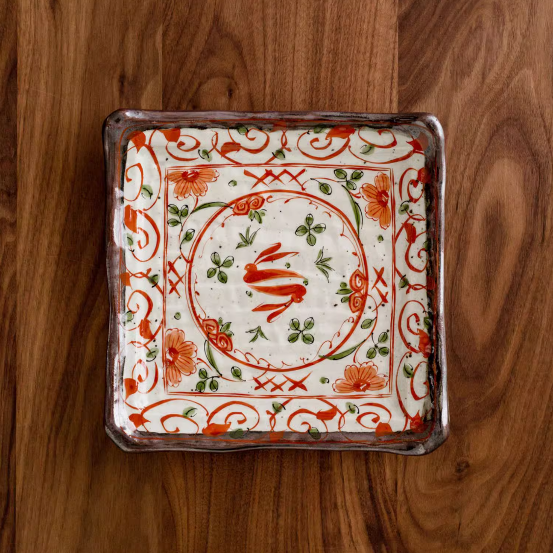 Mino Ware Akae Red Blossom Butterfly Dish Collection