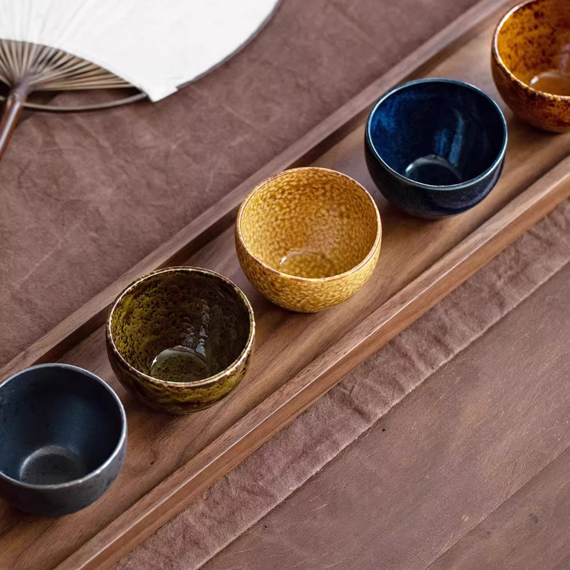 Mino Ware Autumn Harmony Tea/sake Cup Set of Five – A Celebration of Seasonal Beauty