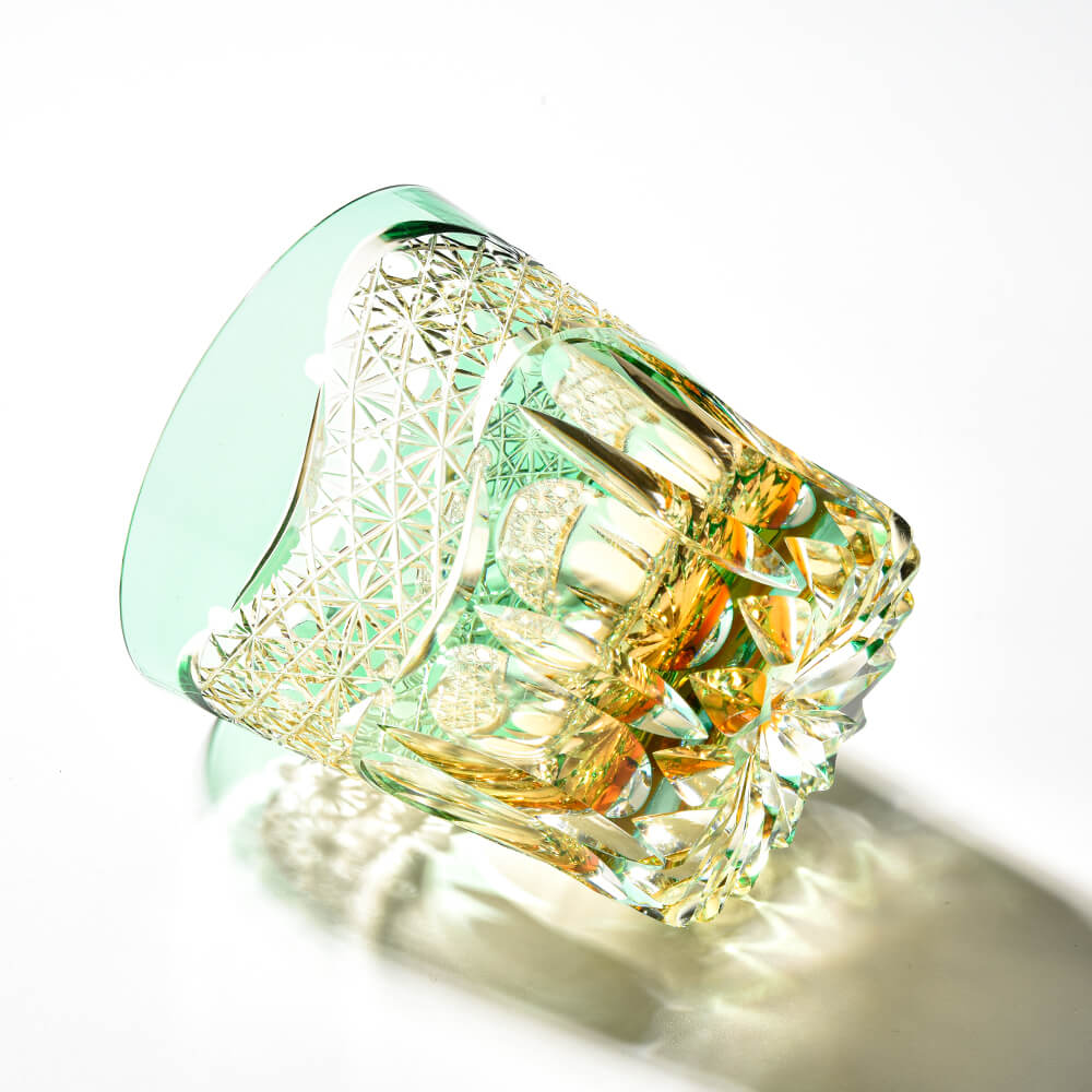 Edo Kiriko Emerald Prism Hand-Cut Whisky Glass