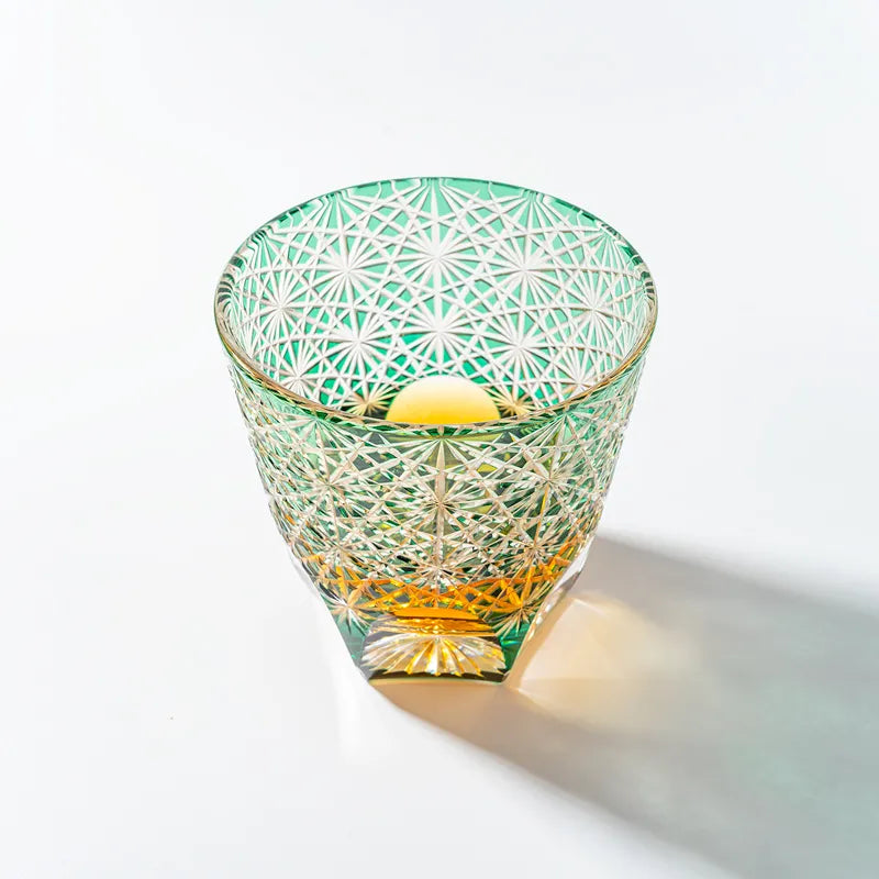 Edo Kiriko Emerald Starburst Hand-Cut Whisky Glass
