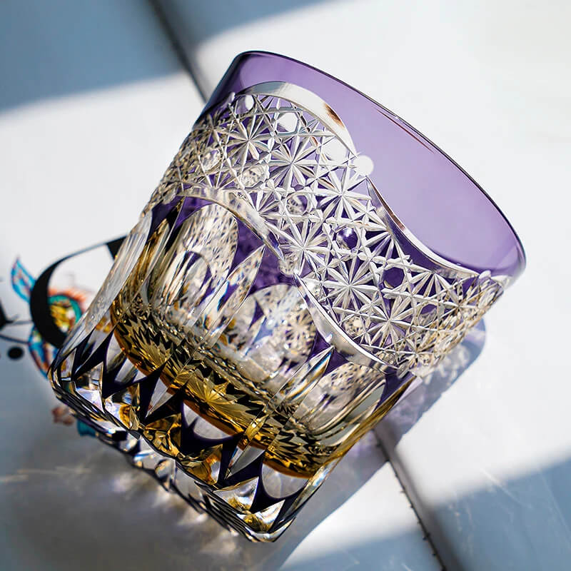 Edo Kiriko Emerald Prism Hand-Cut Whisky Glass