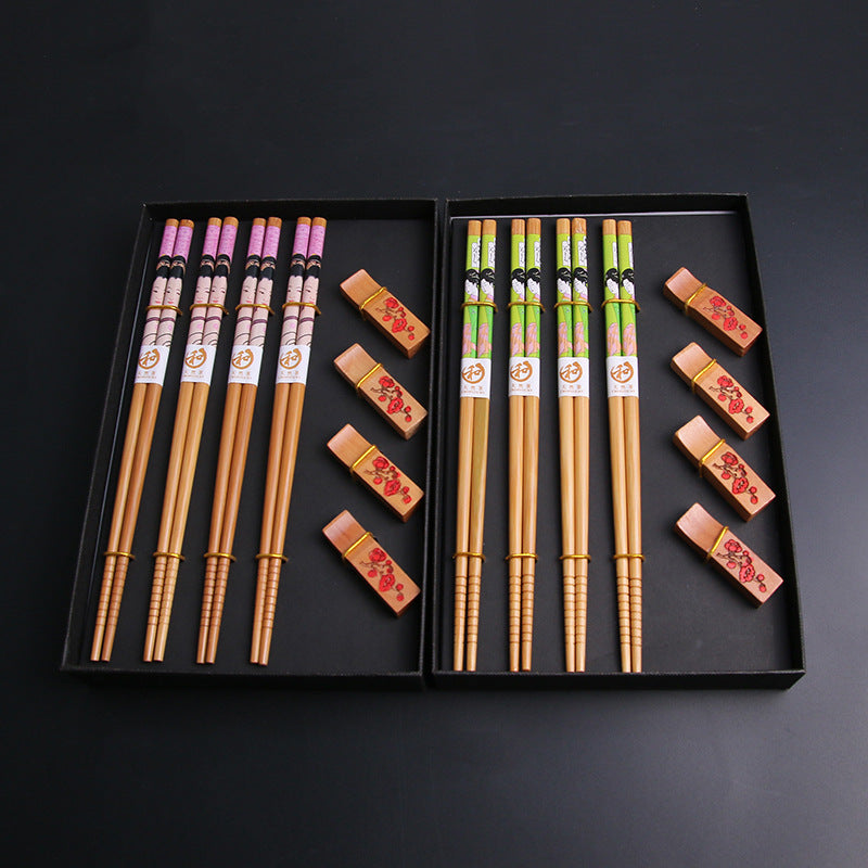 Japanese Geisha Themed Handcrafted Bamboo Chopsticks Sets