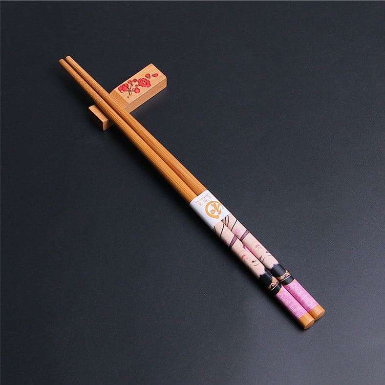 Japanese Geisha Themed Handcrafted Bamboo Chopsticks Sets
