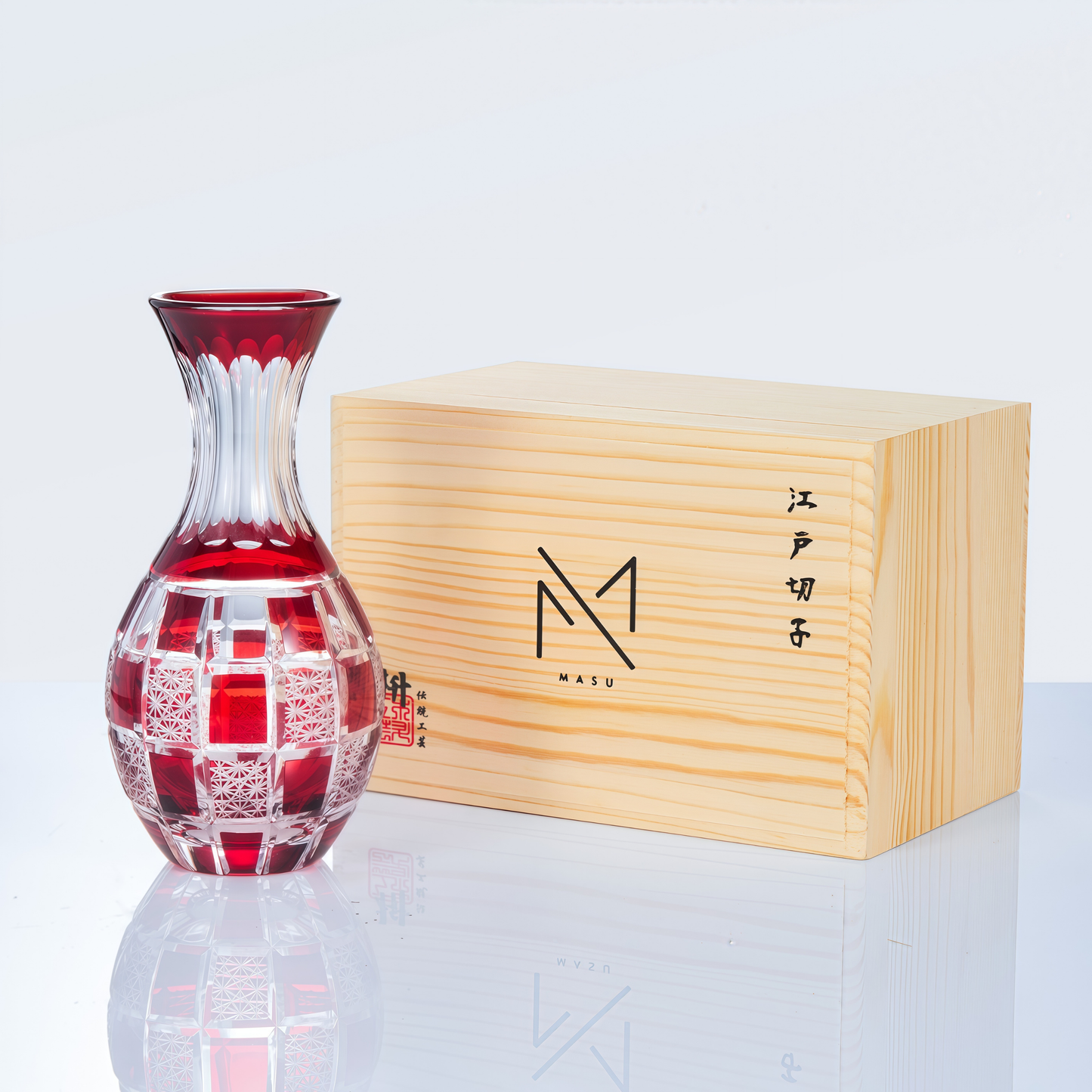 Edo Kiriko Handcrafted Aka Sake Glass Collection