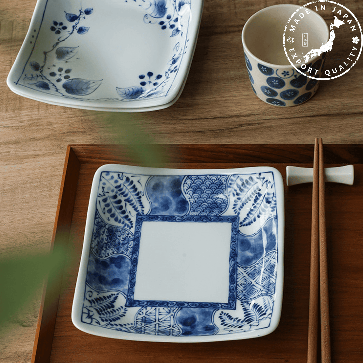Japanese Handcrafted Mino Ware Ceramic Square Plates