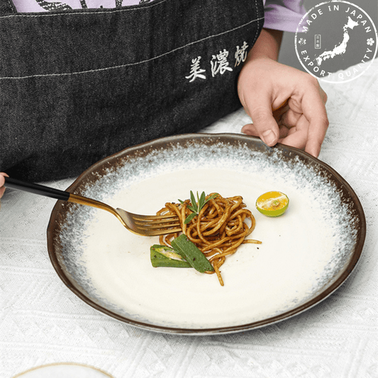 Japanese Mino Ware Handcrafted Kiln-Altered Ceramic Plates