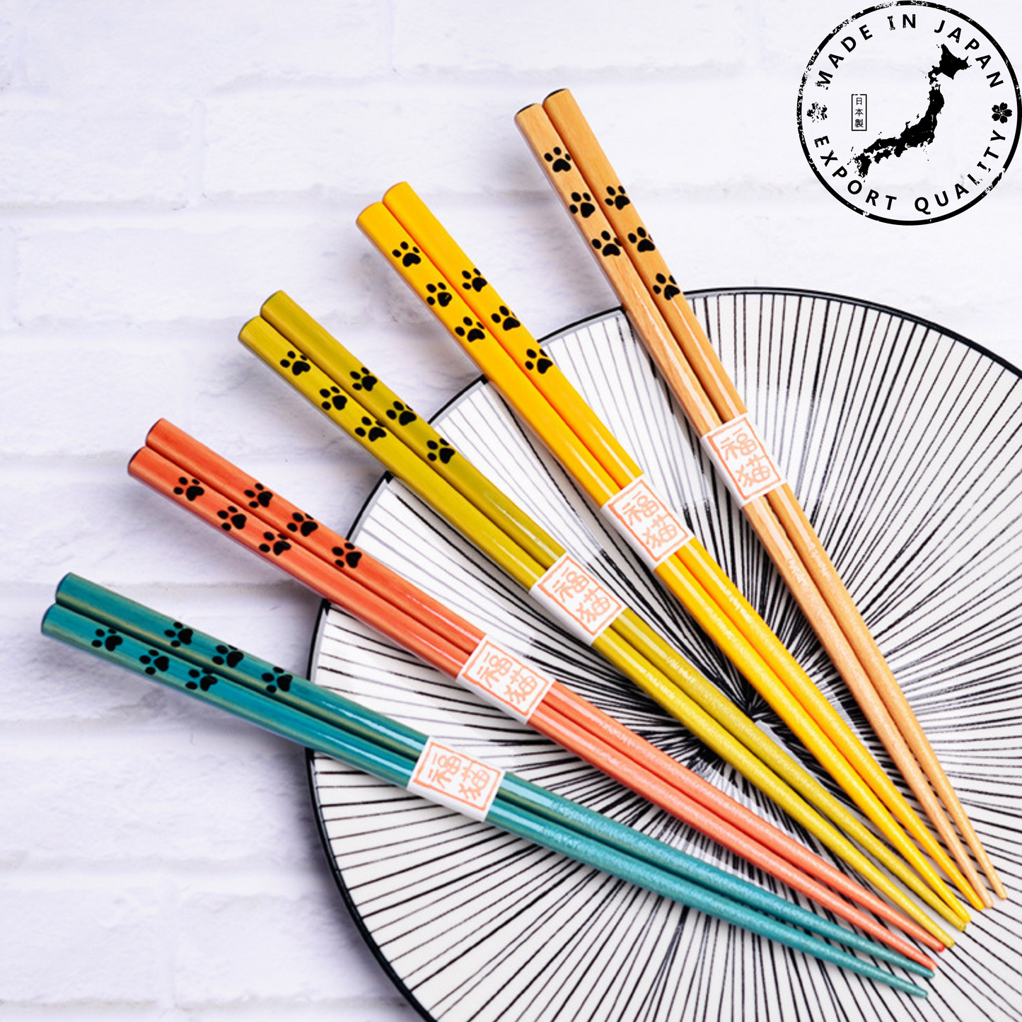 Japanese PawPrint Handcrafted Wooden Chopsticks Set of 5