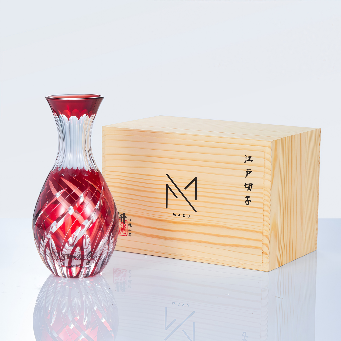 Edo Kiriko Handcrafted Aka Sake Glass Collection