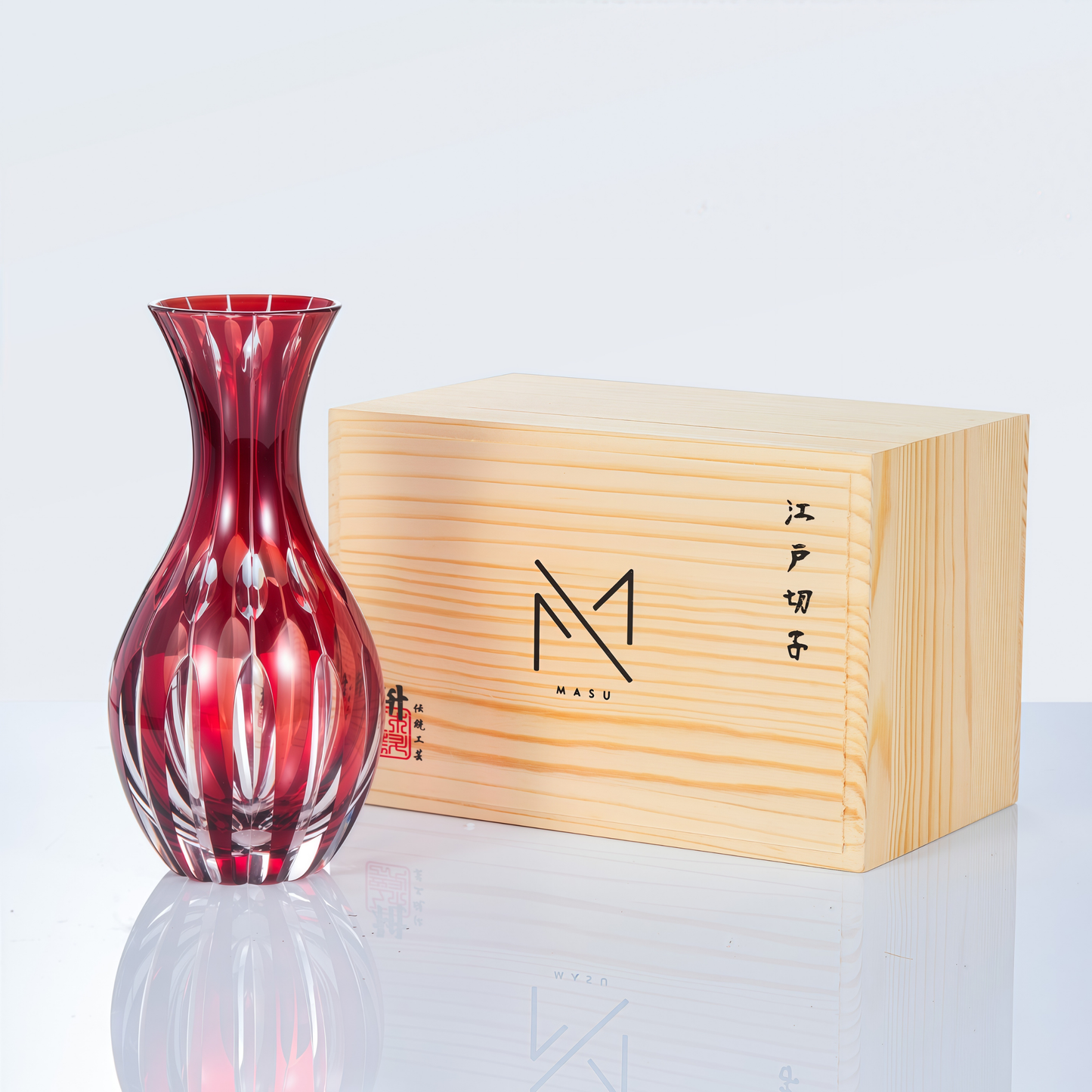 Edo Kiriko Handcrafted Aka Sake Glass Collection