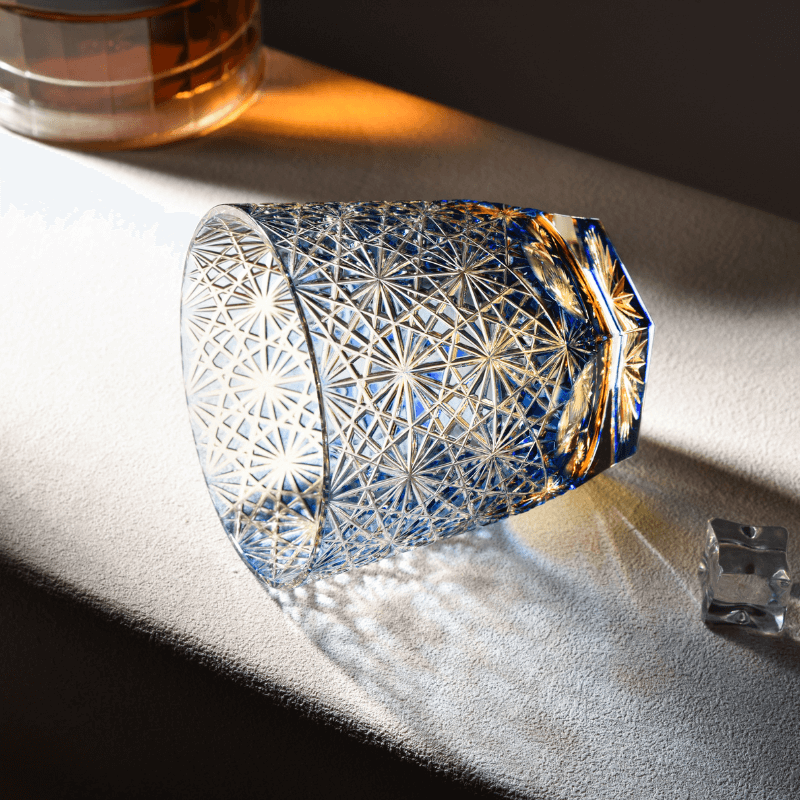 Edo Kiriko Blue Starburst Hand-Cut Whisky Glass