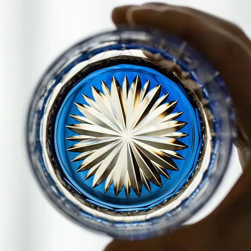Edo Kiriko Blue & Gold Hand-Cut Whisky Glass