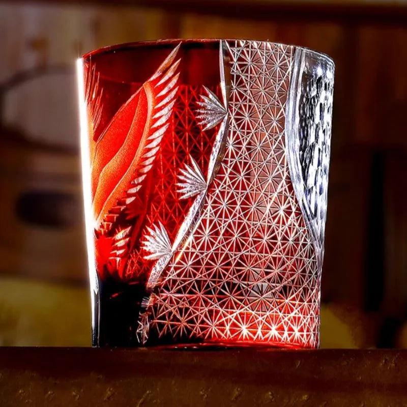 Edo Kiriko Soaring Crane (Tsuru) Hand-Cut Whisky Glass