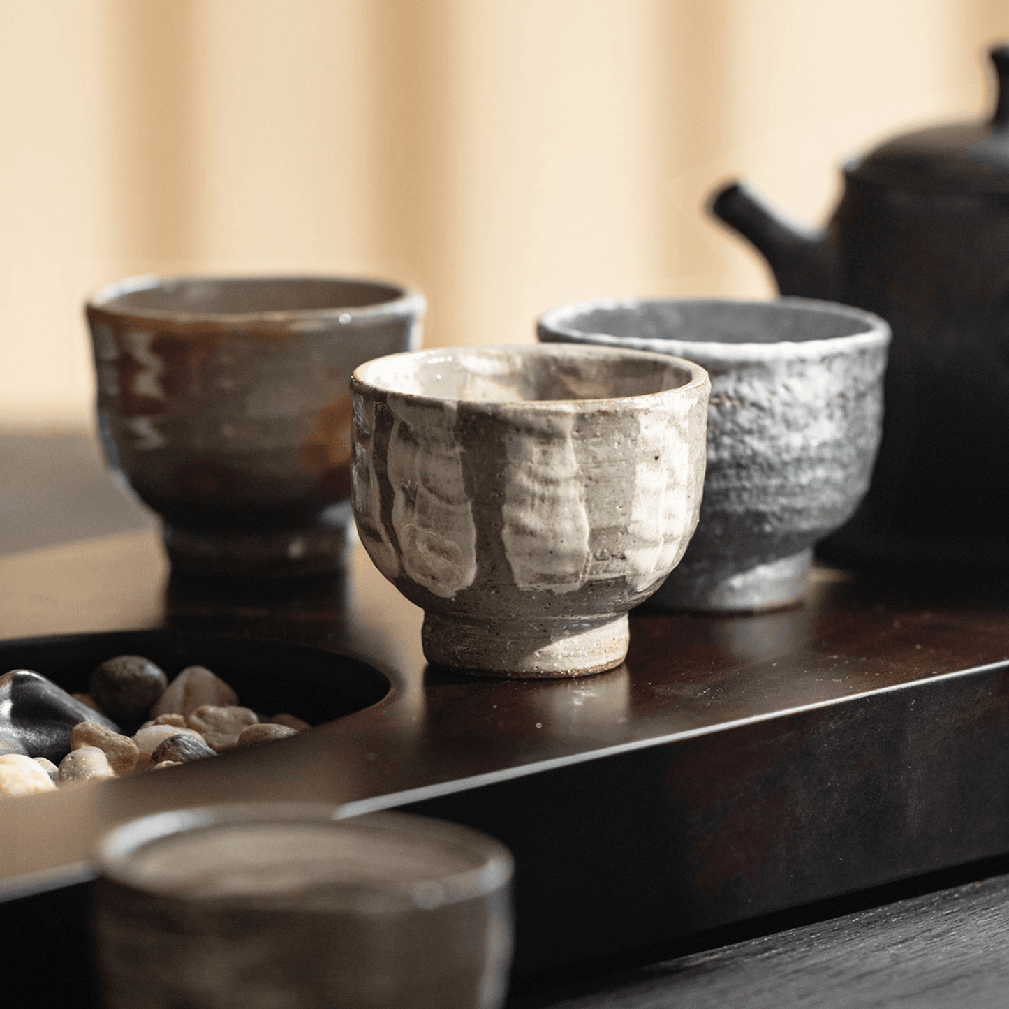 Japanese Handcrafted Sandy Textured Banko Ware Tea Cup Set – Earthy Elegance for Your Tea Ritual
