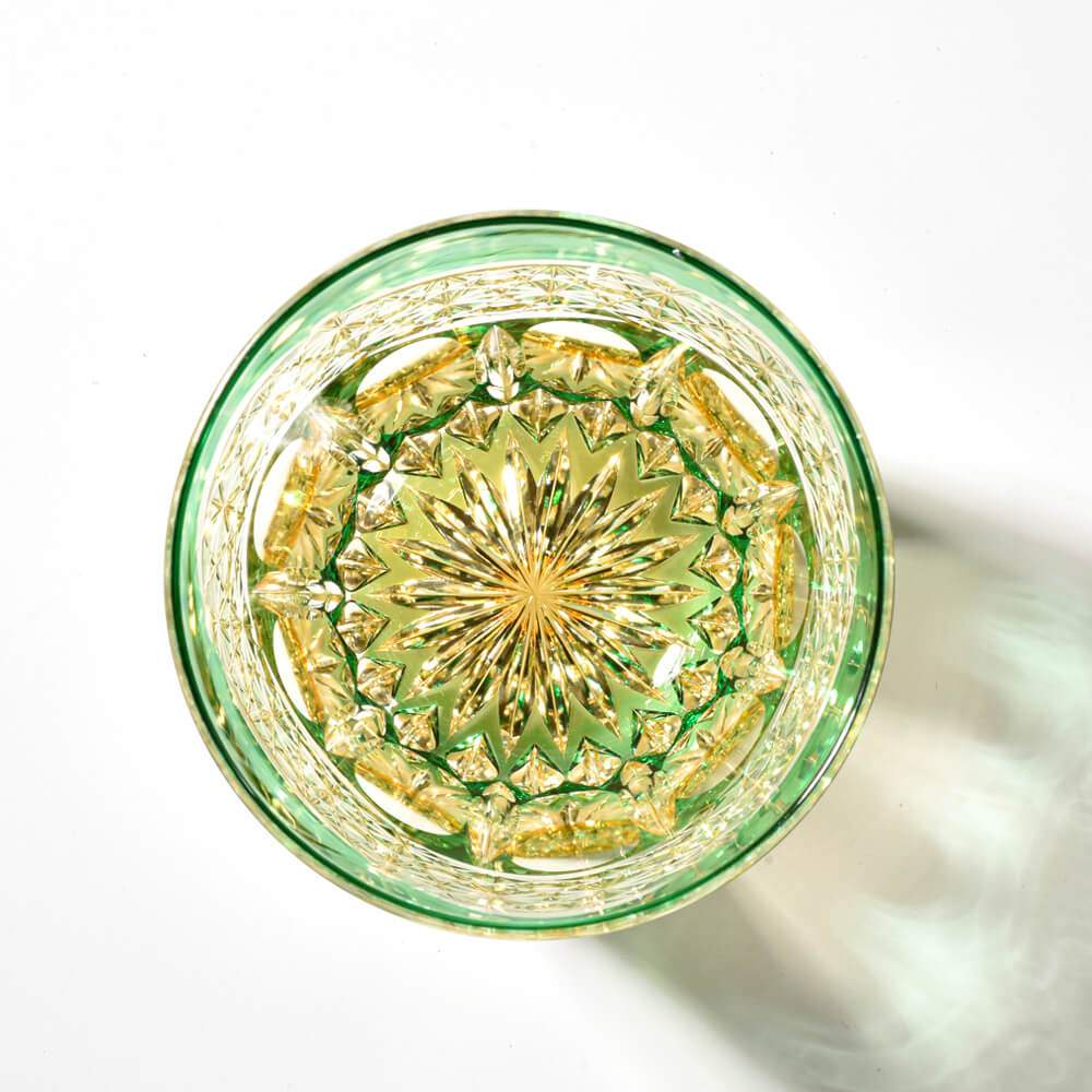 Edo Kiriko Emerald Prism Hand-Cut Whisky Glass