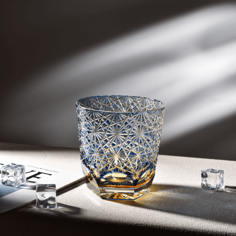 Edo Kiriko Blue Starburst Hand-Cut Whisky Glass
