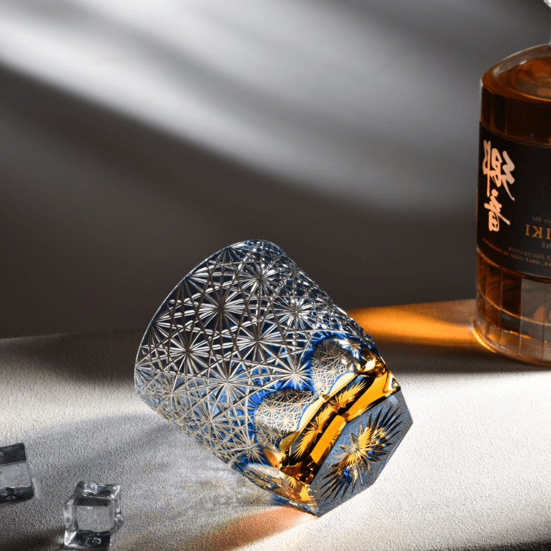 Edo Kiriko Blue Starburst Hand-Cut Whisky Glass