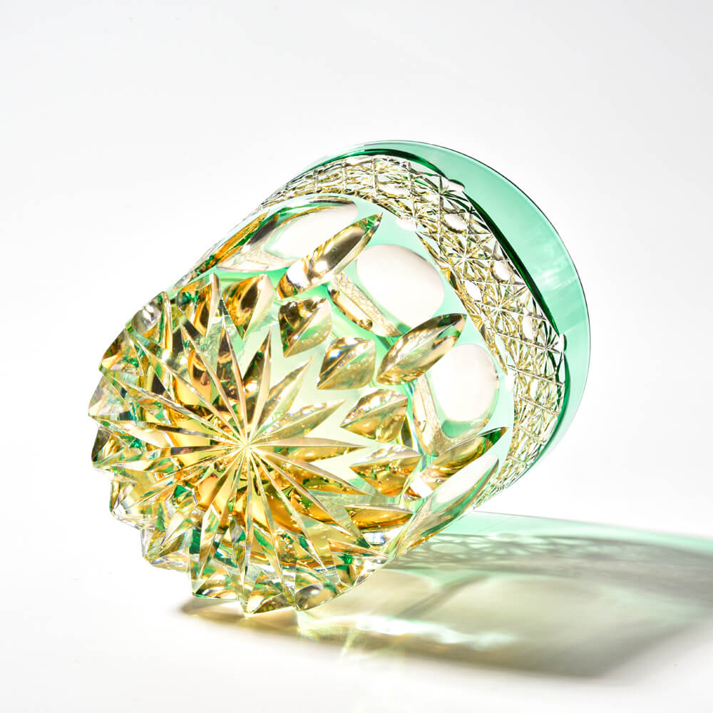 Edo Kiriko Emerald Prism Hand-Cut Whisky Glass