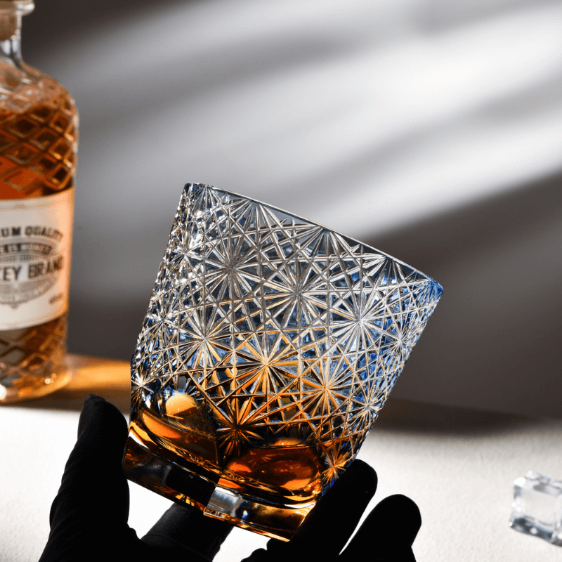 Edo Kiriko Blue Starburst Hand-Cut Whisky Glass