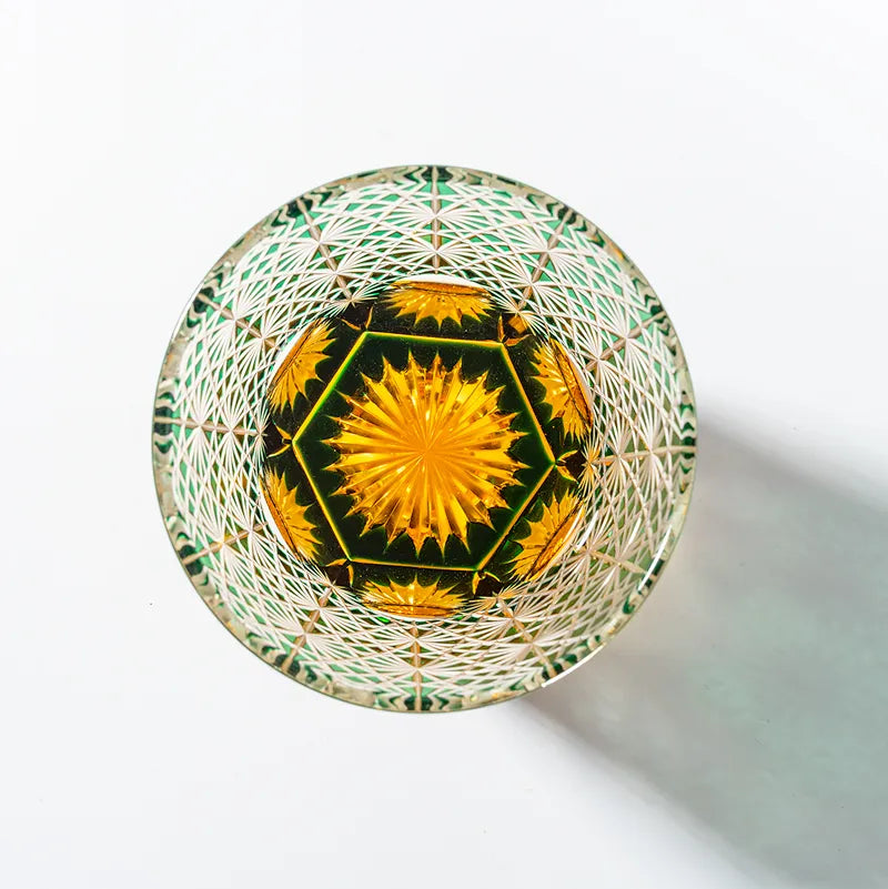 Edo Kiriko Emerald Starburst Hand-Cut Whisky Glass