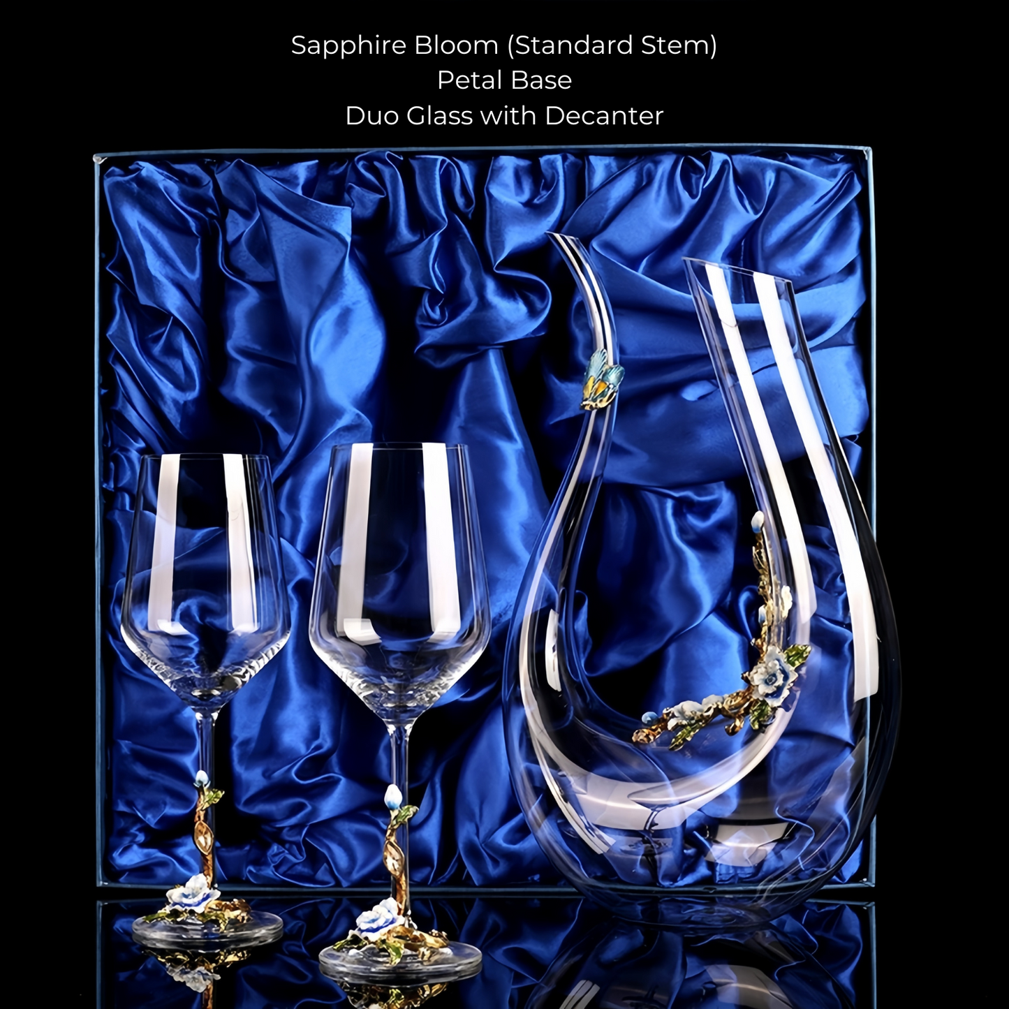 Metallic Flower Crystal Wine Glasses with Decanter Suitcase Set