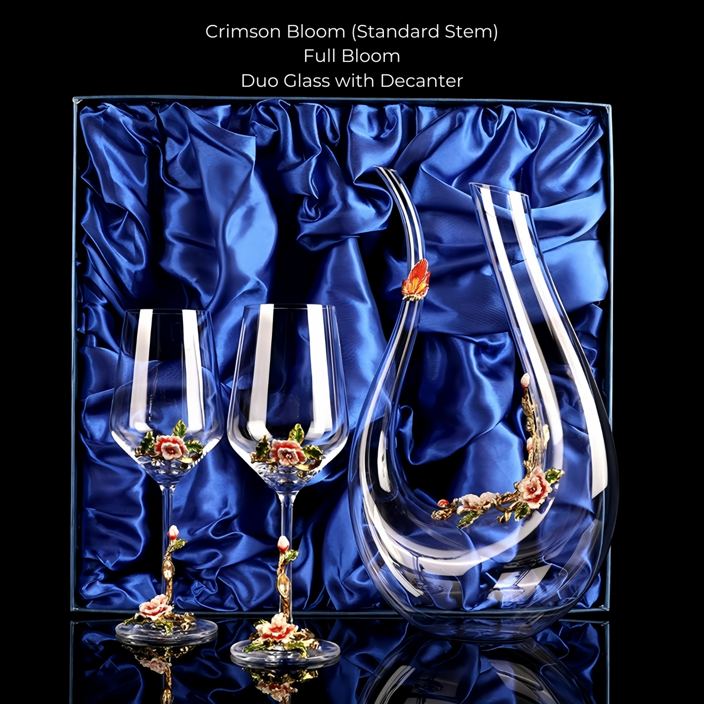 Metallic Flower Crystal Wine Glasses with Decanter Suitcase Set