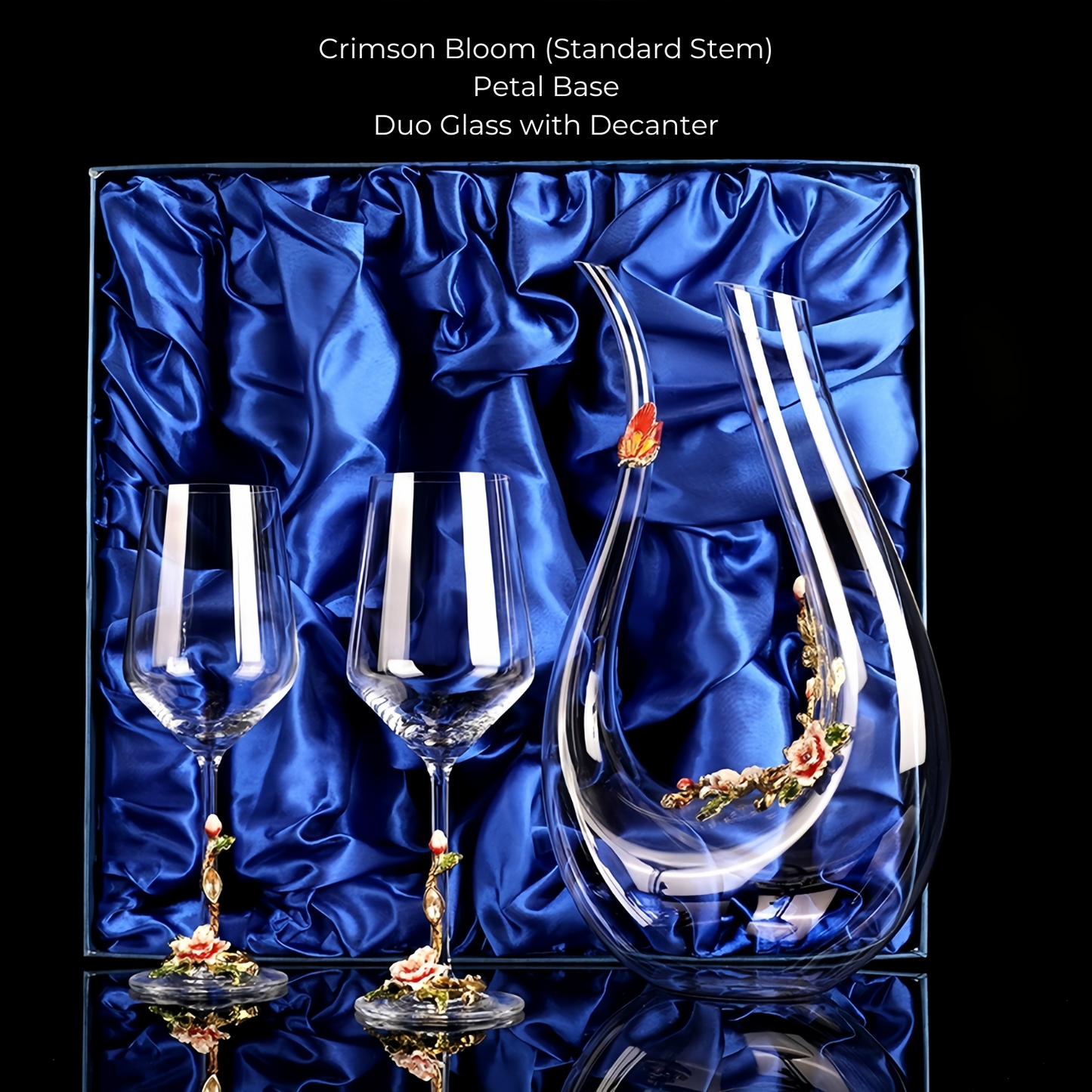 Metallic Flower Crystal Wine Glasses with Decanter Suitcase Set