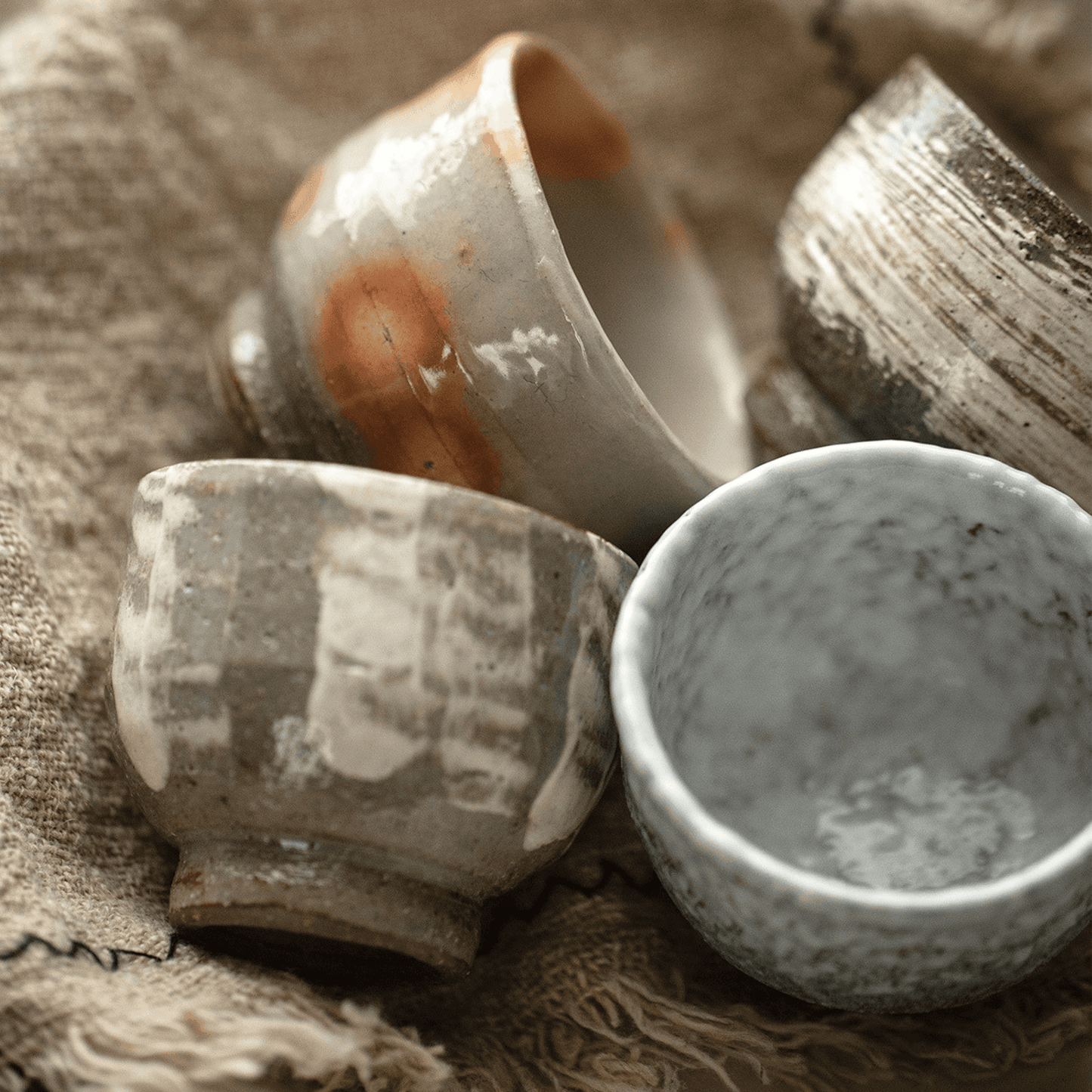 Japanese Handcrafted Sandy Textured Banko Ware Tea Cup Set