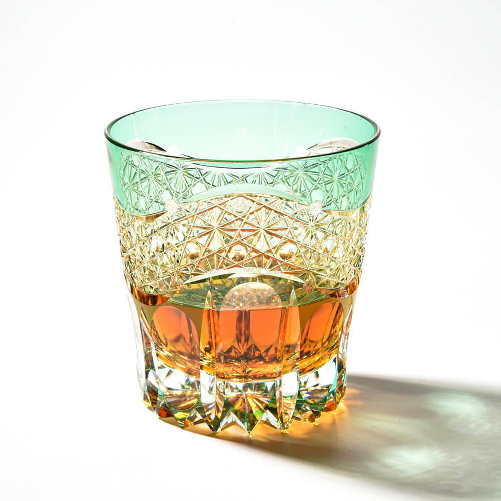 Edo Kiriko Emerald Prism Hand-Cut Whisky Glass