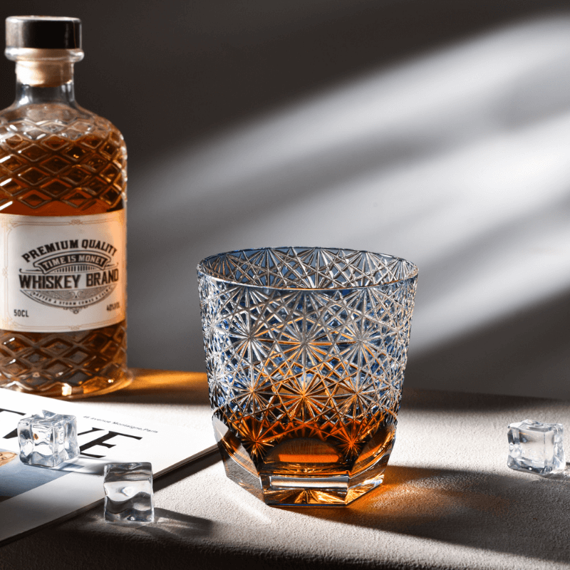 Edo Kiriko Blue Starburst Hand-Cut Whisky Glass
