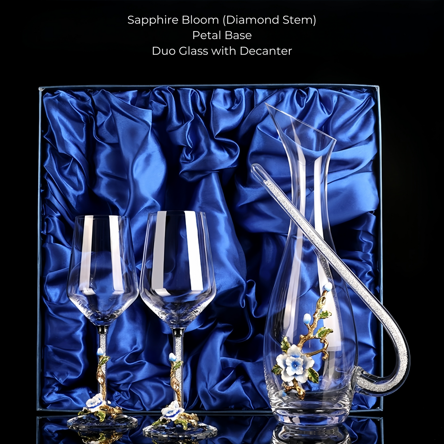 Metallic Flower Crystal Wine Glasses with Decanter Suitcase Set