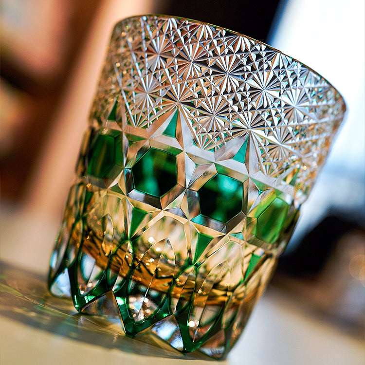 Edo Kiriko Emerald Fluorite Hand-Cut Whisky Glass