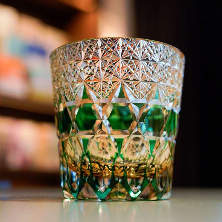 Edo Kiriko Emerald Fluorite Hand-Cut Whisky Glass