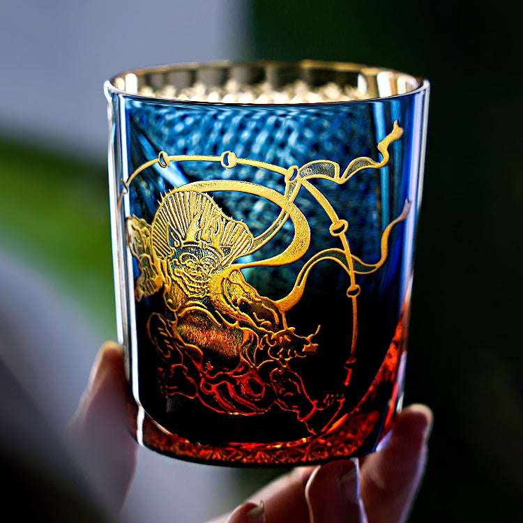 Edo Kiriko Raijin (Thunder God) Hand-Cut Whisky Glass