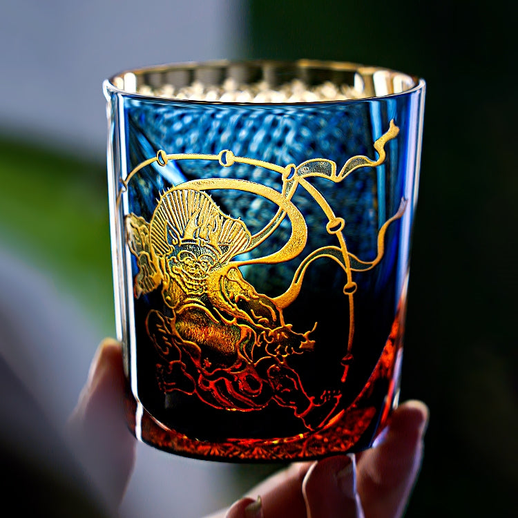 Edo Kiriko Handcrafted Raijin Whisky Glass – A Thunderous Elegance in Crystal