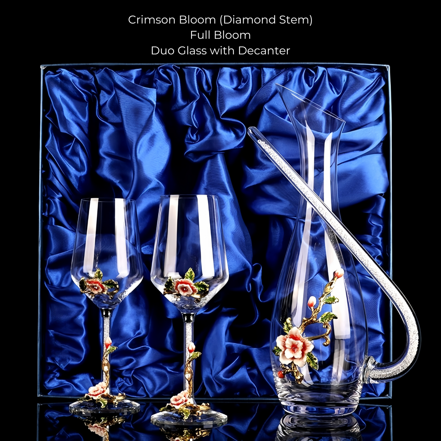 Metallic Flower Crystal Wine Glasses with Decanter Suitcase Set