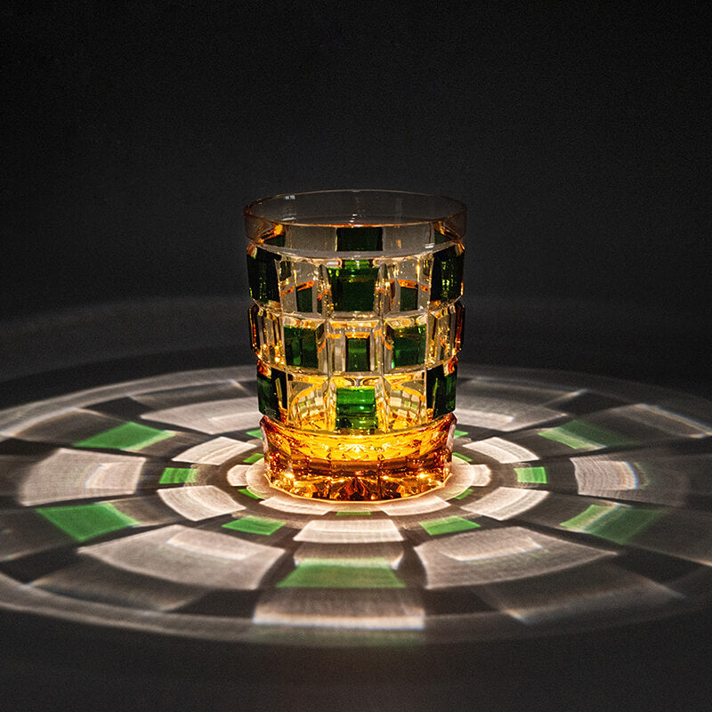 Edo Kiriko Green Amber Grid Hand-Cut Whisky Glass