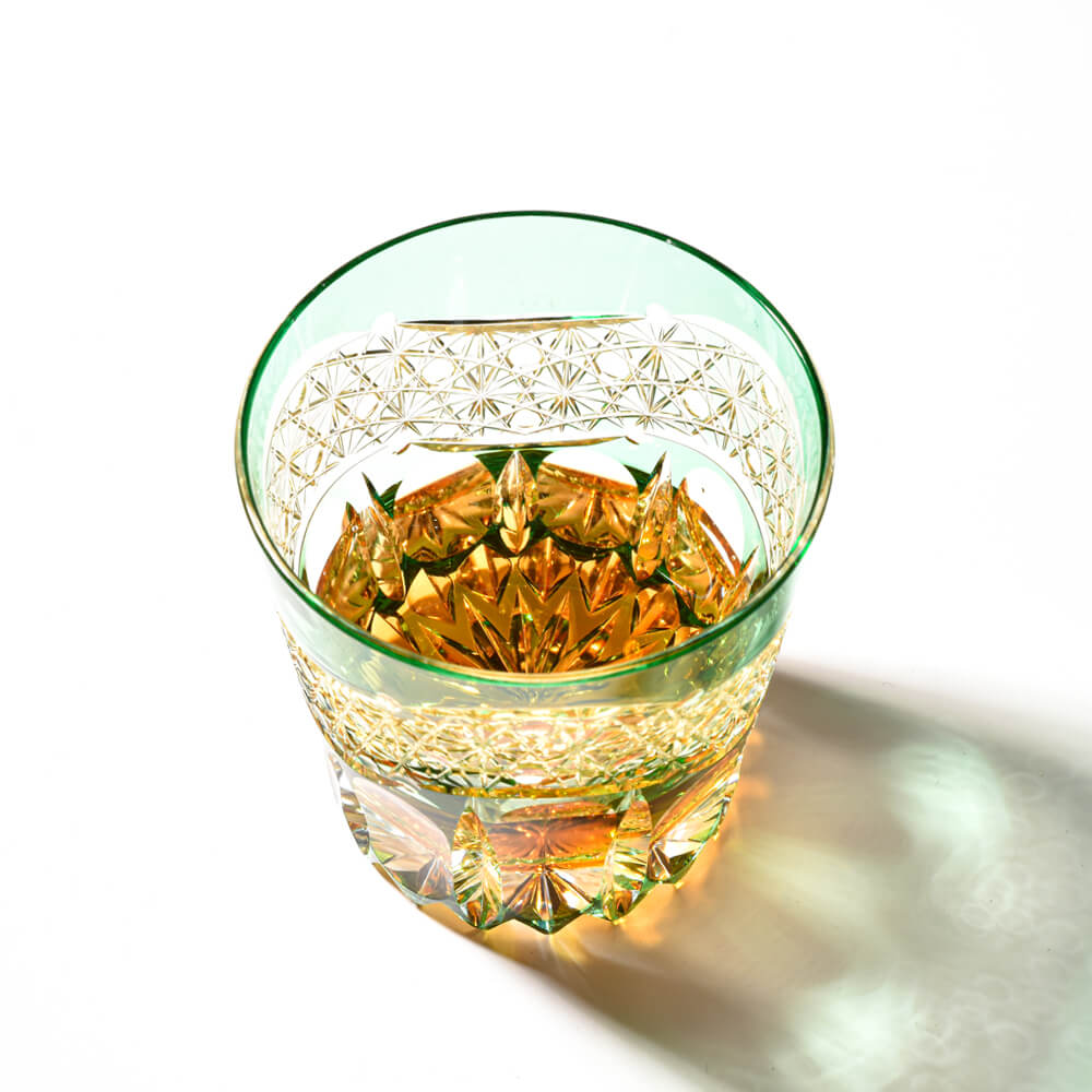 Edo Kiriko Emerald Prism Hand-Cut Whisky Glass